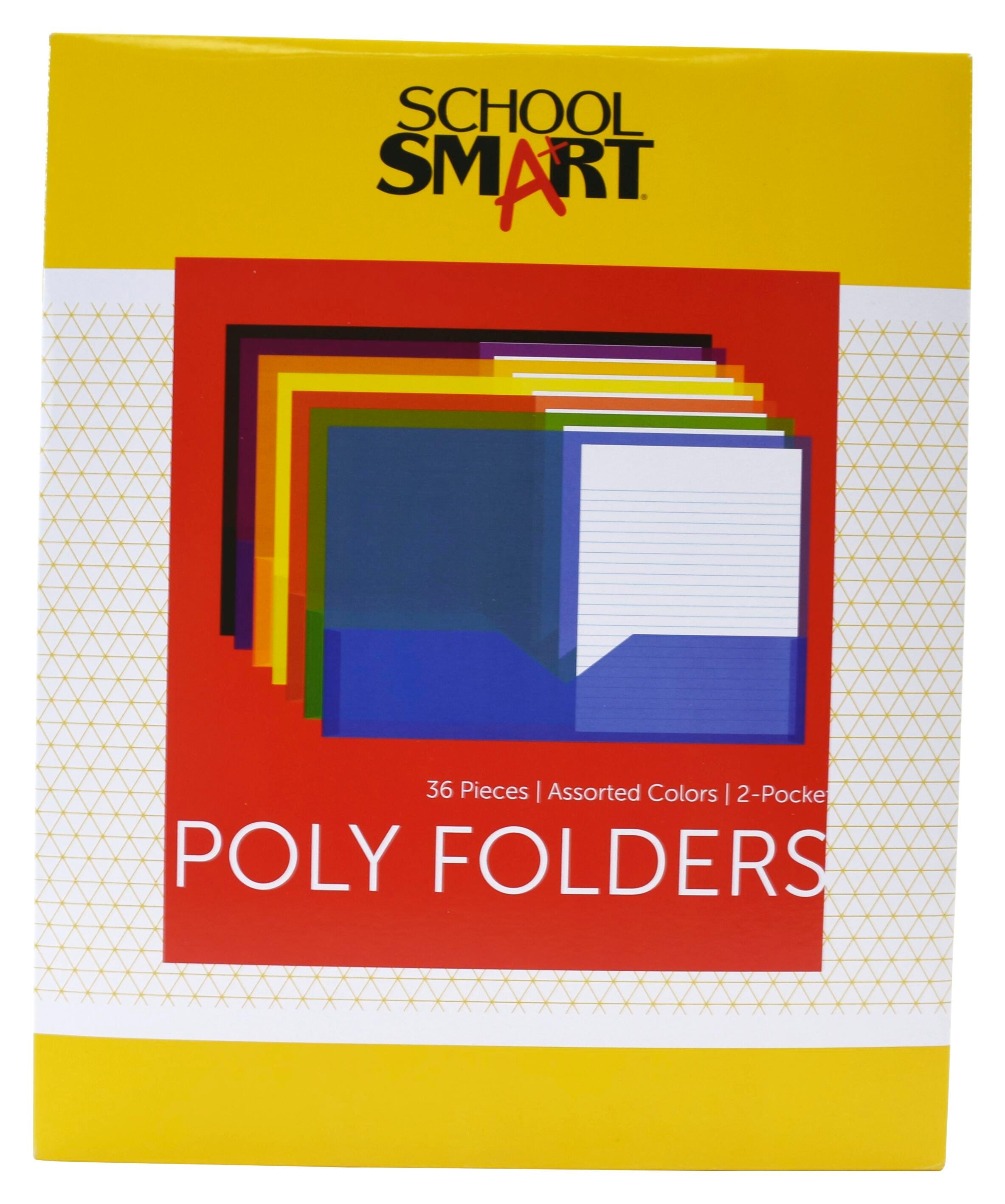 School Smart 2-Pocket Poly Folders, Assorted Colors, Pack of 36 2019623